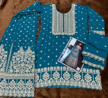 Light blue real georgette wedding collection full stitched sharara suits free size upto 42 3