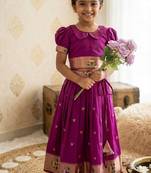 Soft silk paithani design zari weaving pavadai for kids