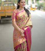 light green floral, zari woven faux kanjivaram  semi silk saree with blouse