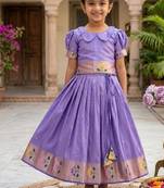 Soft silk paithani design zari weaving pavadai for kids