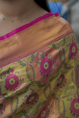 light green floral, zari woven faux kanjivaram  semi silk saree with blouse 5