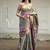 olive green floral, zari woven faux kanjivaram  semi silk saree with blouse