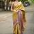 yellow floral, zari woven faux kanjivaram  semi silk saree with blouse