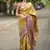 yellow floral, zari woven faux kanjivaram  semi silk saree with blouse