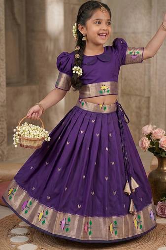 Soft silk paithani design zari weaving pavadai for kids