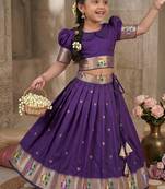 Soft silk paithani design zari weaving pavadai for kids
