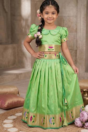 Soft silk paithani design zari weaving pavadai for kids