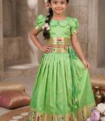 Soft silk paithani design zari weaving pavadai for kids