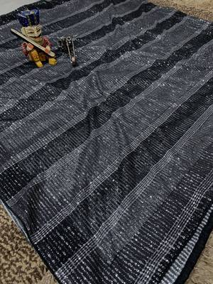 Black Color Sequins Work art silk saree 1