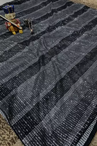 Black Color Sequins Work Silk Saree