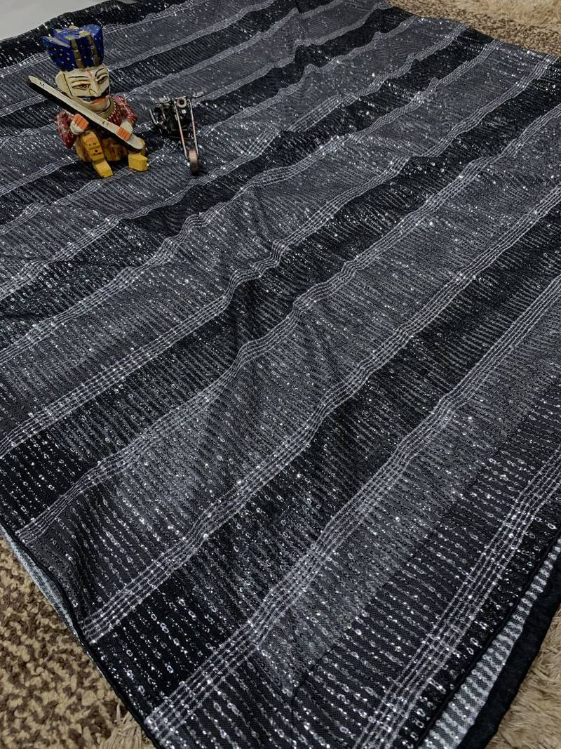 Black Color Sequins Work Silk Saree