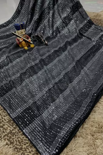 Black Color Sequins Work art silk saree