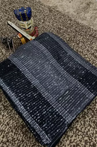 Black Color Sequins Work art silk saree