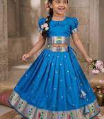 Soft silk paithani design zari weaving pavadai for kids