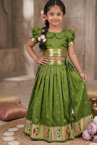 Soft silk paithani design zari weaving pavadai for kids