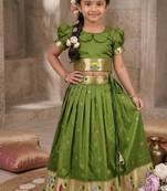 Soft silk paithani design zari weaving pavadai for kids