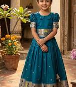 Soft silk paithani design zari weaving pavadai for kids