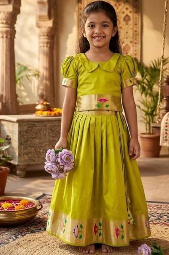 Soft silk paithani design zari weaving pavadai for kids
