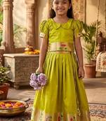 Soft silk paithani design zari weaving pavadai for kids