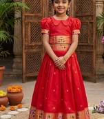 Soft silk paithani design zari weaving pavadai for kids