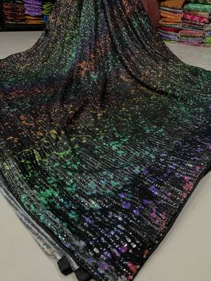 Multi Color Sequins Work art silk saree 4