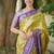 yellow floral, zari woven faux kanjivaram  semi silk saree with blouse