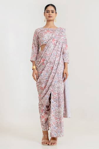White Garden Blouse Saree & Dhoti Pants