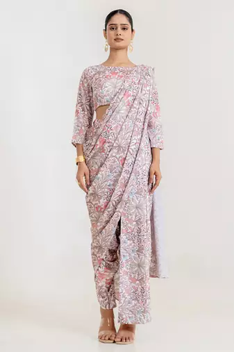 White Garden Blouse Saree & Dhoti Pants