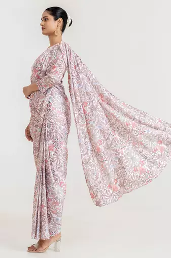 White Garden Blouse Saree & Dhoti Pants