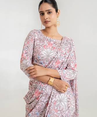 White Garden Blouse Saree & Dhoti Pants 4