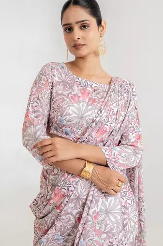 White Garden Blouse Saree & Dhoti Pants
