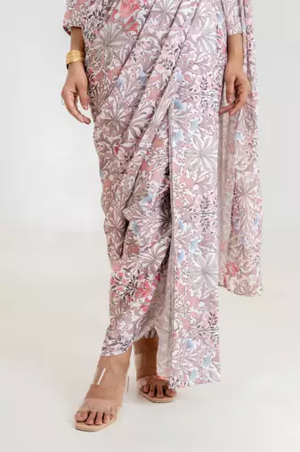 White Garden Blouse Saree & Dhoti Pants