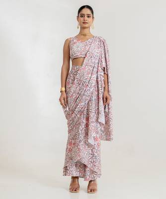 White Garden Tiered Saree Set 1