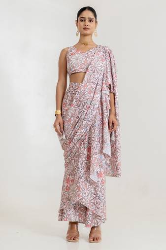 White Garden Tiered Saree Set