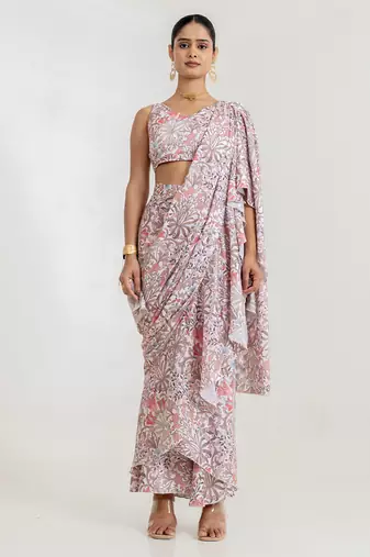 White Garden Tiered Saree Set