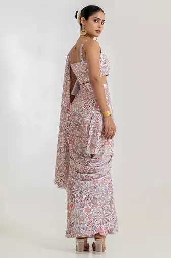 White Garden Tiered Saree Set