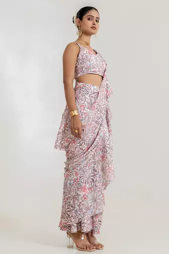 White Garden Tiered Saree Set