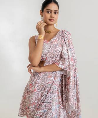 White Garden Tiered Saree Set 4