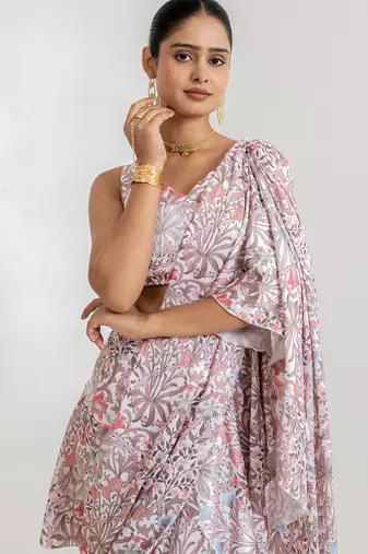 White Garden Tiered Saree Set