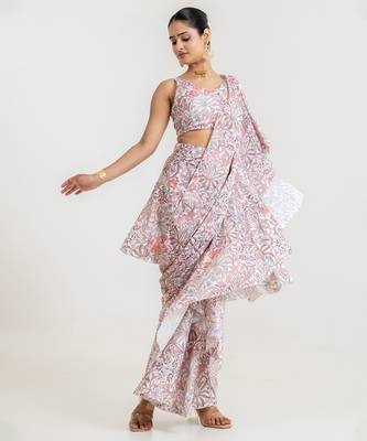 White Garden Tiered Saree Set 5