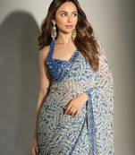 Ivory Color Printed  Mirror Work Georgette Saree