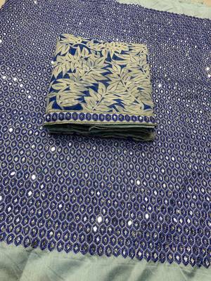 Ivory Color Printed  Mirror Work Georgette Saree 5