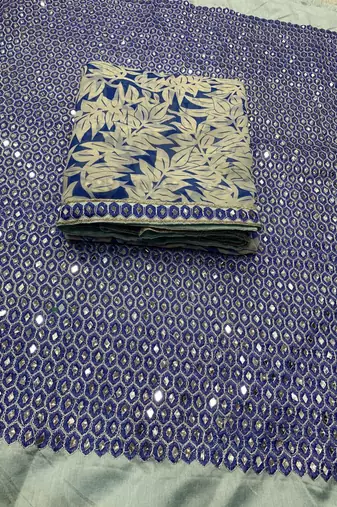 Ivory Color Printed  Mirror Work Georgette Saree