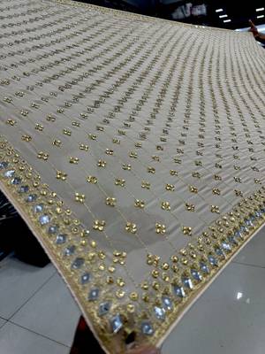 Off White Color Embroidered And Diamond And mirror Work Georgette Saree 2