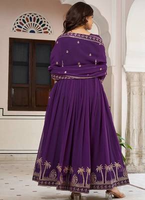 purple designer anarkali suit set with dupatta 2