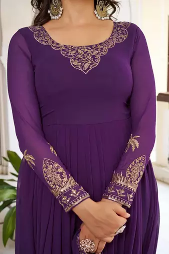 purple designer anarkali suit set with dupatta