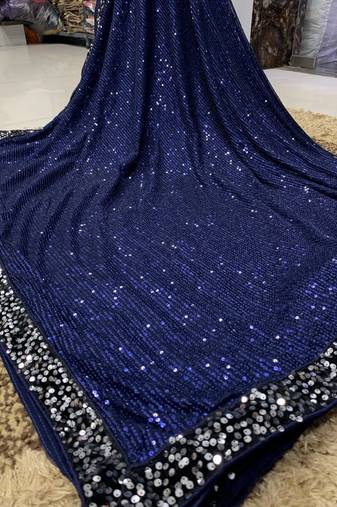 Neavy Blue Sequins Work Art Silk Saree