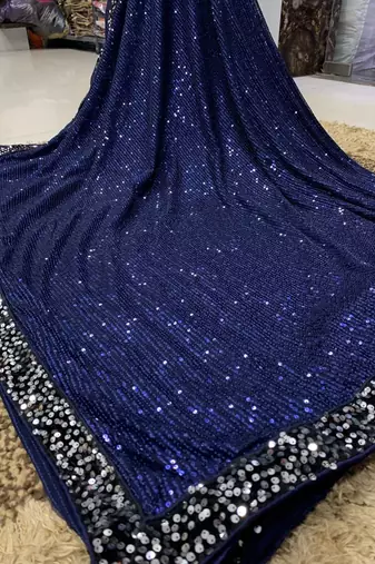 Neavy Blue Color Sequins Work Silk Saree