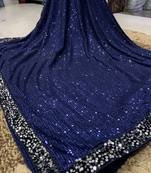 Neavy Blue Color Sequins Work Silk Saree