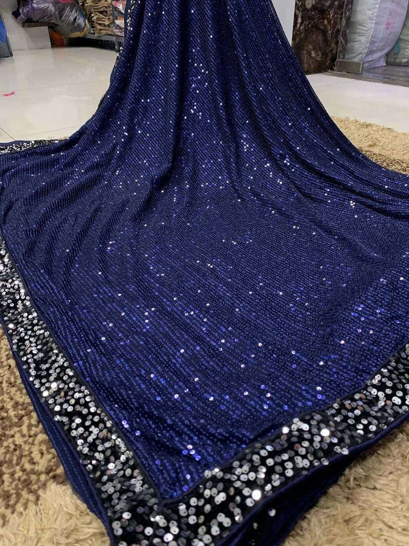 Neavy Blue Color Sequins Work Silk Saree